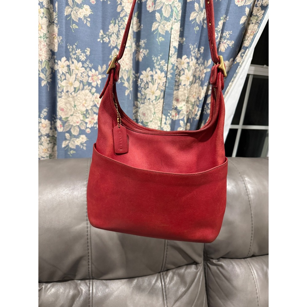 Vintage Coach Red Leather Ergo Hobo Shoulder Bag 9058 Brass Hardware